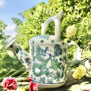 Vintage porcelain watering can with dragon and birds - Image 6