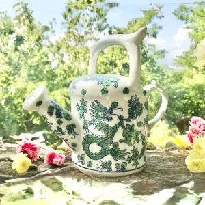 Vintage porcelain watering can with dragon and birds - Image 8