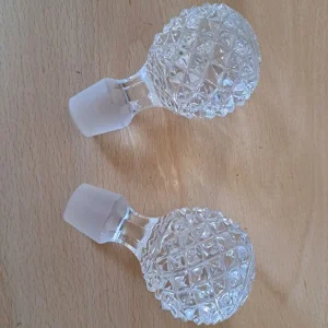 Pair of Vintage Crystal Glass Ship's Decanters with Silver Plated Trays and Sherry Collars - Image 2