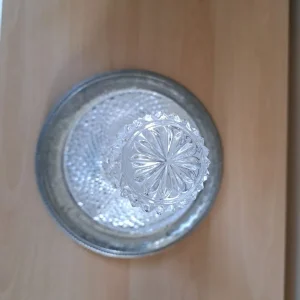 Pair of Vintage Crystal Glass Ship's Decanters with Silver Plated Trays and Sherry Collars - Image 3