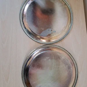 Pair of Vintage Crystal Glass Ship's Decanters with Silver Plated Trays and Sherry Collars - Image 7