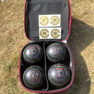 SET OF 4 HENSELITE SIZE 1 HEAVY CLASSIC DELUXE LAWN BOWLS + BAG - Image 8