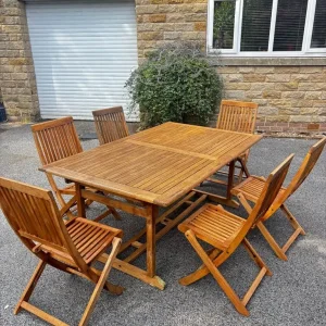 Hardwood extendable table and 6 folding chairs set - Image 6