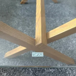 Tempered glass table with wooden-looking metal legs - Image 2