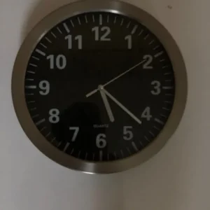 Quartz Wall Battery Clock Silver Surround Black with White Numbers - Image 2