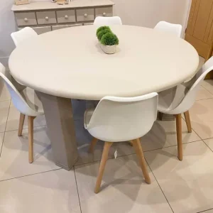 Large Round Oak Dining Table with 6 Cream Chairs - Image 3
