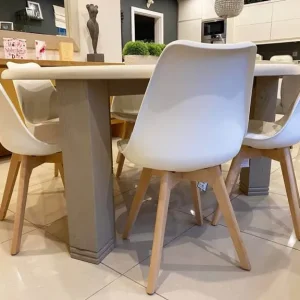 Large Round Oak Dining Table with 6 Cream Chairs - Image 7