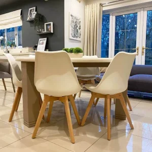 Large Round Oak Dining Table with 6 Cream Chairs - Image 8