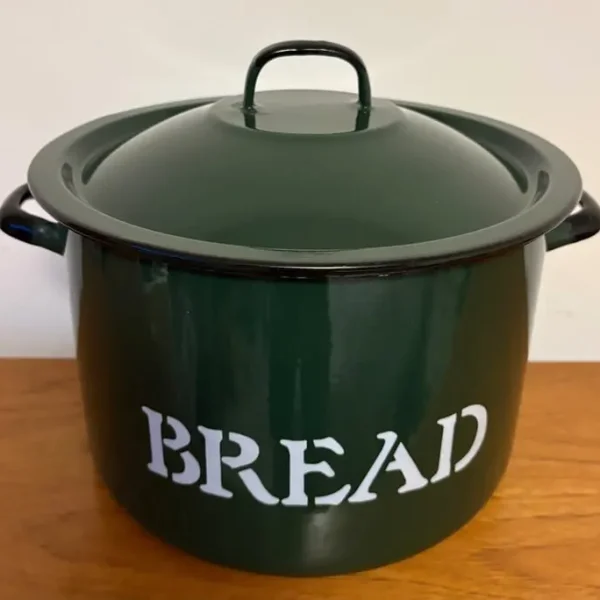 Vintage Enamel Bread Bin, Green