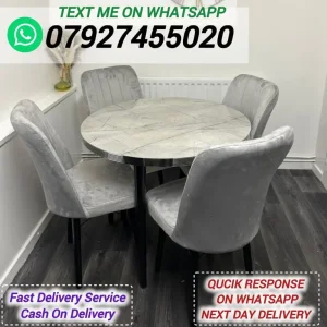 Round Wooden Dining Table with 4 Pack-Flat Chairs