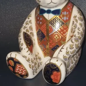 Large Seated Royal Crown Derby Blue Tie Bear Paperweight - Image 2