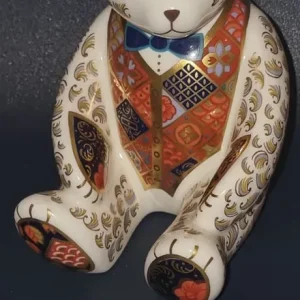 Large Seated Royal Crown Derby Blue Tie Bear Paperweight - Image 3