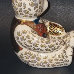 Large Seated Royal Crown Derby Blue Tie Bear Paperweight - Image 6