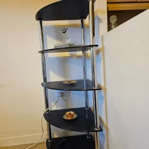 Glass Shelf with Chrome Stand Corner Storage Shelving Unit 130cm High - Image 2