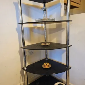 Glass Shelf with Chrome Stand Corner Storage Shelving Unit 130cm High - Image 3
