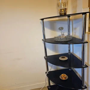 Glass Shelf with Chrome Stand Corner Storage Shelving Unit 130cm High
