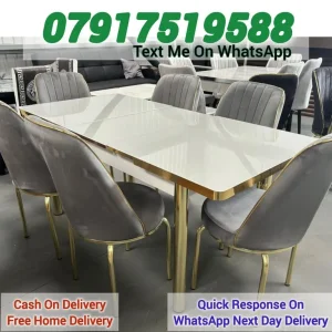 Golden Dining Table with 4 or 6 Chairs