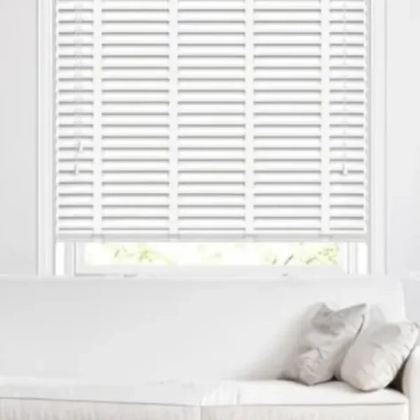 white wooden curtains