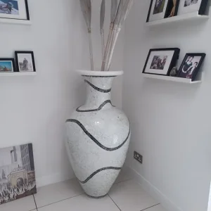 125cm Floor Vase with Glass Mosaics and Rushes