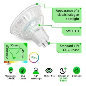 10 LED bulbs (GU5.3, dimmable)