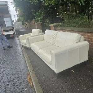 Cream leather 3,1 sofa set - Image 2