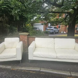 Cream leather 3,1 sofa set - Image 3