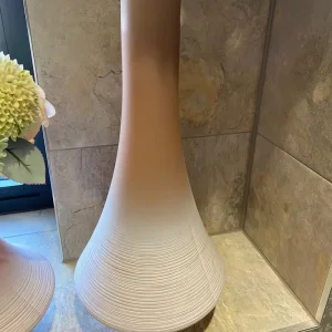 Two Ombré Beige and Peach Vases with Hand-Tied Flowers - Image 2