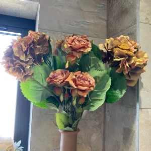Two Ombré Beige and Peach Vases with Hand-Tied Flowers - Image 3