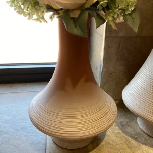 Two Ombré Beige and Peach Vases with Hand-Tied Flowers - Image 4