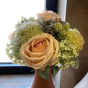 Two Ombré Beige and Peach Vases with Hand-Tied Flowers - Image 5