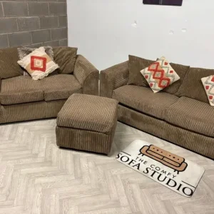Brown Corduroy Sofa Set with Footstool - Image 2