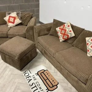 Brown Corduroy Sofa Set with Footstool - Image 3
