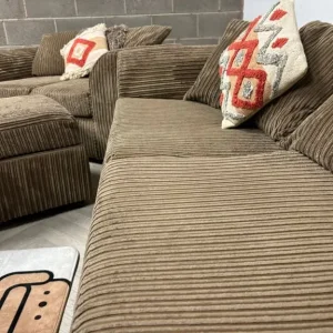 Brown Corduroy Sofa Set with Footstool - Image 4