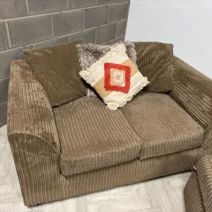 Brown Corduroy Sofa Set with Footstool - Image 5