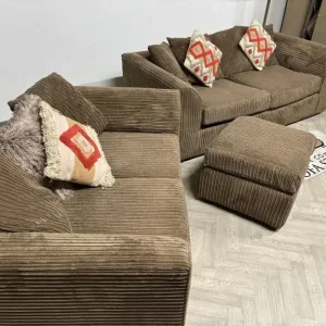 Brown Corduroy Sofa Set with Footstool - Image 8