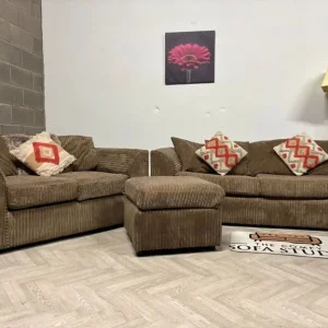Brown Corduroy Sofa Set with Footstool