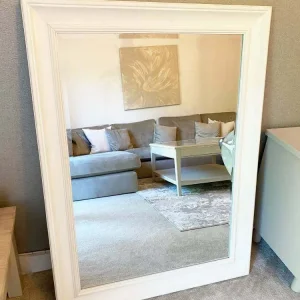 Large Off White Burwell Classic Wall Mirror with Bevel Edges - Image 4