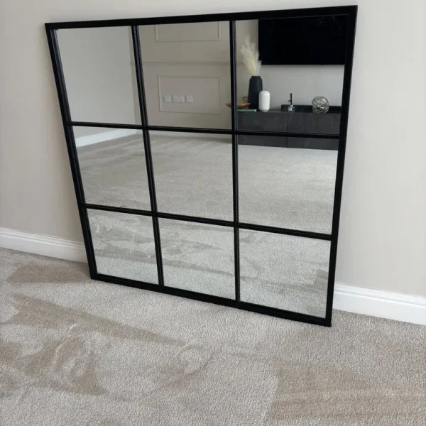 Large Black Square Mirror 95cm