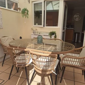 Glass topped oval dining table with 6 chairs - Image 2