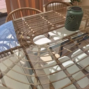 Glass topped oval dining table with 6 chairs - Image 4