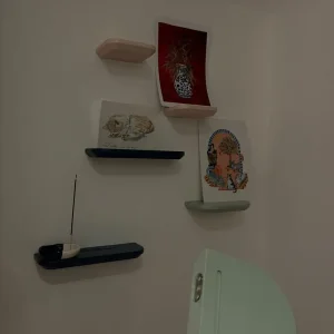 6x colourful pink green blue floating shelves from ikea