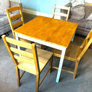 Pine Dining Table with Grey and Ladder Legs