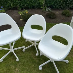 3 x white ikea malskar swivel chairs