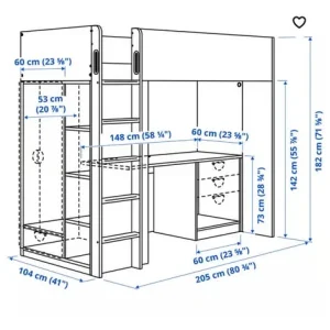 Ikea loft bed with desk, wardrobe and mattress - Image 2