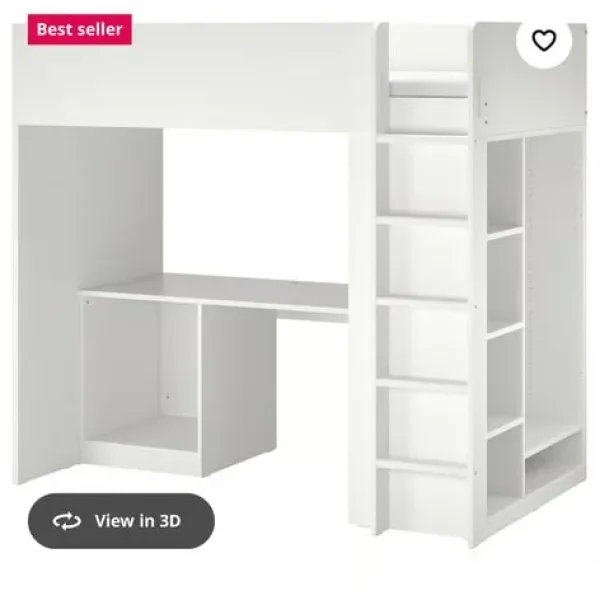 Ikea loft bed with desk, wardrobe and mattress