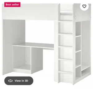 Ikea loft bed with desk, wardrobe and mattress
