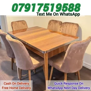 Wooden Dining Table with 6 Chairs and 4 Extra Chairs