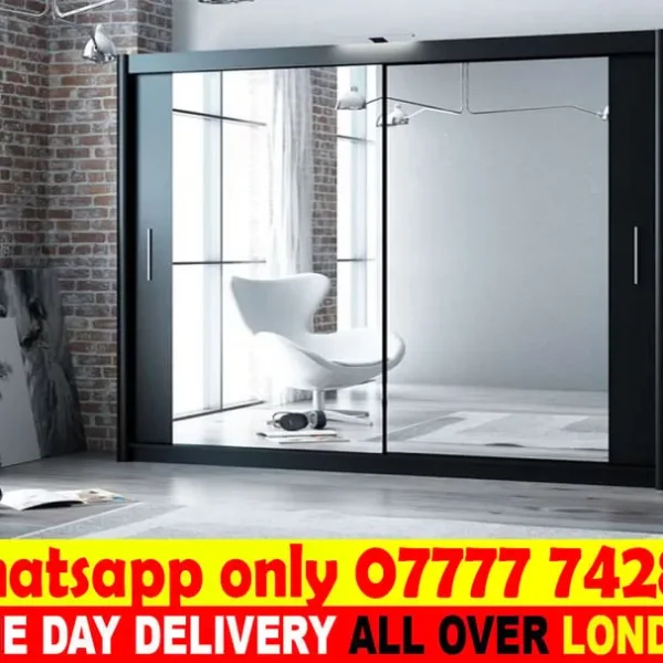 Bedroom mirror wardrobe set with matte finish