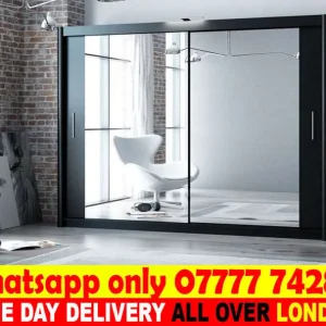 Bedroom mirror wardrobe set with matte finish