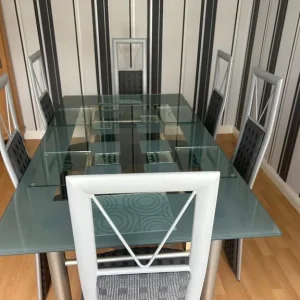 Glass top dining table with 6 chairs - Image 2